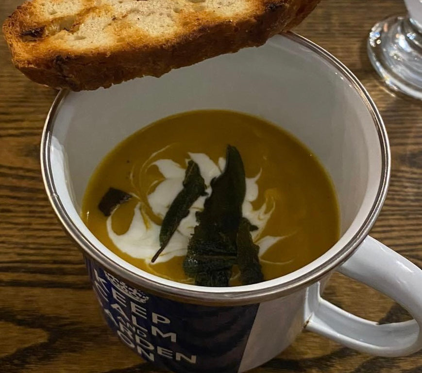 Frozen Bourbon Butternut Squash Soup with Maple Creme Fraiche
